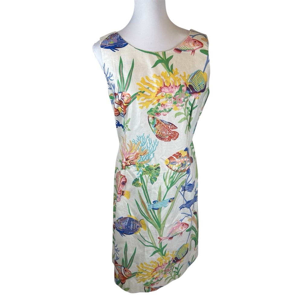 Charlotte Kellogg Tropical Dress Fish Coral Sleeveless Vacation - Size 16